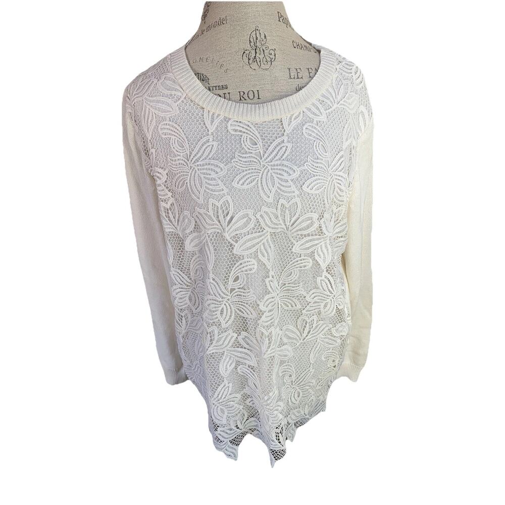 Lane Bryant Lace Crochet Sweater Womens14/16 Ivory Long Sleeve NWT Plus